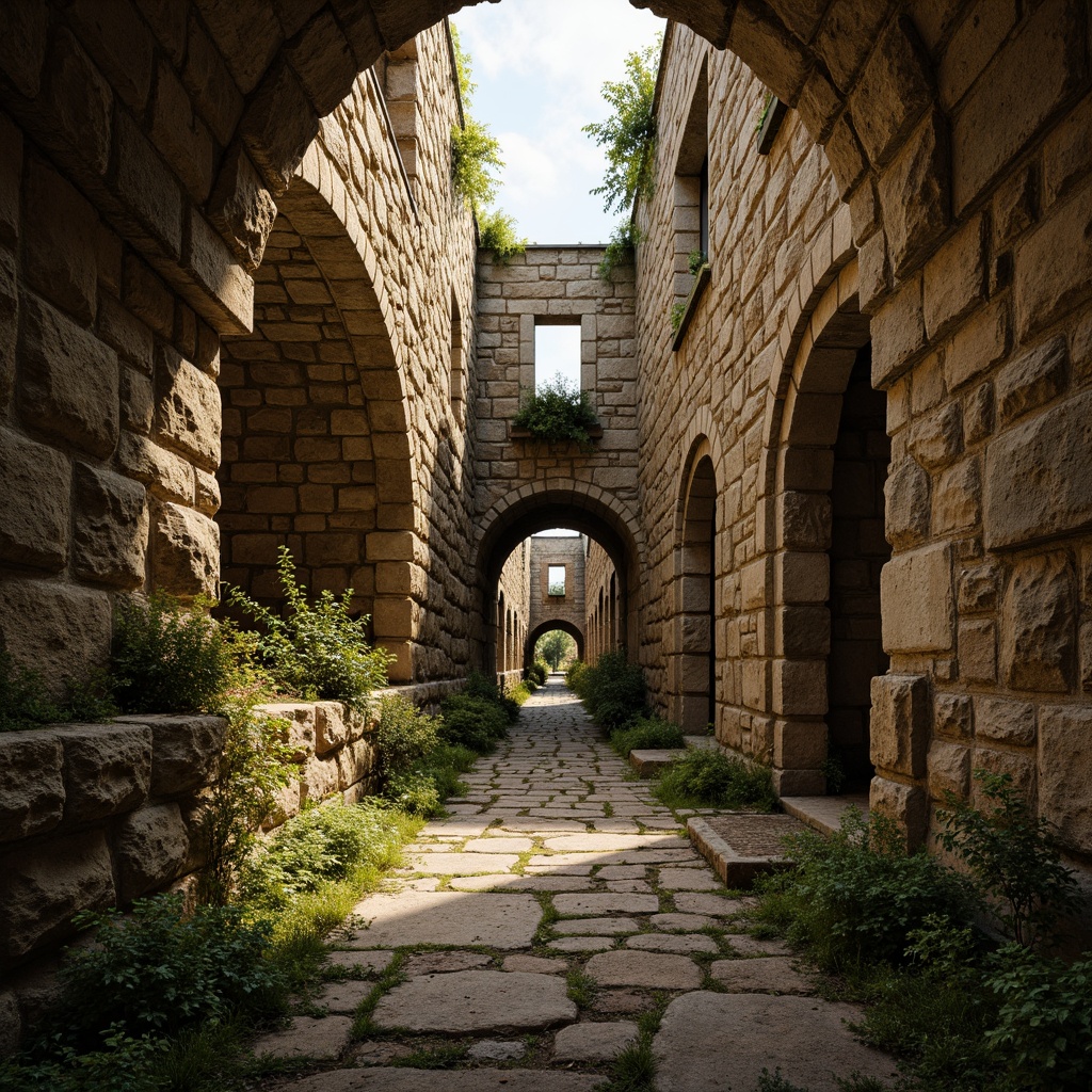 Prompt: Rustic stone walls, weathered rock formations, earthy tones, natural cracks, moss-covered surfaces, ancient ruins, mysterious ambiance, warm golden lighting, shallow depth of field, 1/1 composition, realistic textures, ambient occlusion, overgrown vegetation, abandoned structures, historic landmarks, worn stone pathways, faded frescoes, mystical atmosphere.