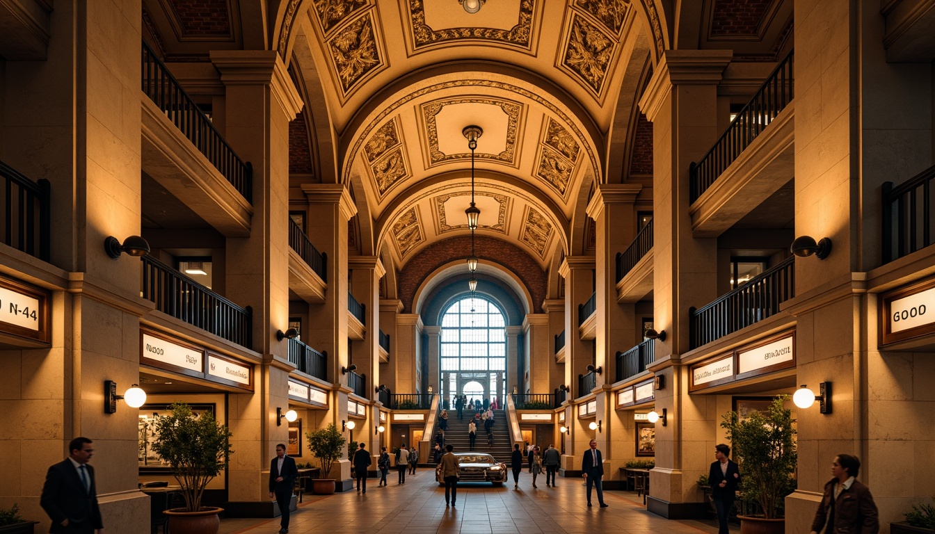 Prompt: Grand archways, ornate columns, vaulted ceilings, intricate stone carvings, warm golden lighting, bustling metro station, Romanesque style architecture, historic ambiance, detailed moldings, rustic brick walls, grand staircases, elegant chandeliers, vibrant urban atmosphere, morning rush hour, shallow depth of field, 1/2 composition, realistic textures, ambient occlusion.