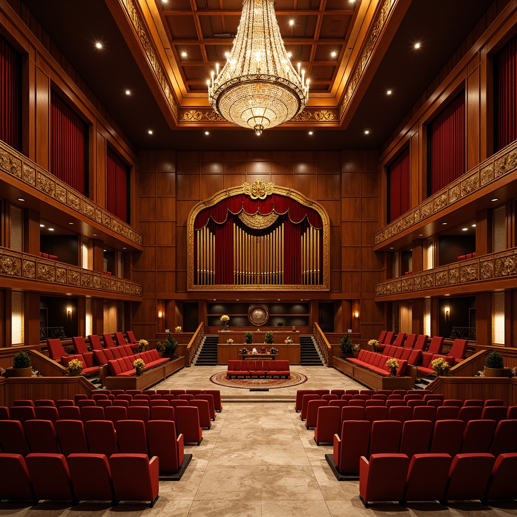 Prompt: Luxurious concert house, rich wood tones, polished marble floors, velvet curtains, ornate chandeliers, grand staircases, acoustic panels, soundproofing materials, plush seating areas, intimate performance spaces, dramatic lighting systems, warm golden lighting, shallow depth of field, 1/1 composition, realistic textures, ambient occlusion.