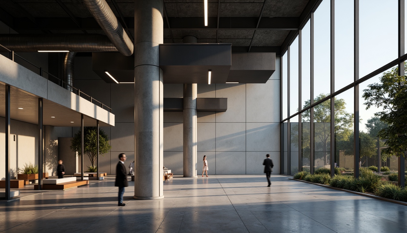 Prompt: Minimalist building facade, clean lines, monochromatic color scheme, industrial materials, exposed ductwork, polished concrete floors, floor-to-ceiling windows, natural light pouring in, soft warm glow, subtle shadows, recessed lighting fixtures, hidden LED strips, ambient illumination, 1/1 composition, shallow depth of field, realistic textures, soft focus, atmospheric perspective.