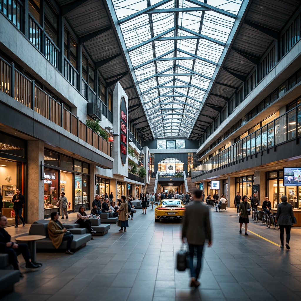 Prompt: Busy train station, modern architecture, sleek metal beams, large glass roofs, natural stone floors, vibrant signage, electronic displays, ticketing machines, waiting areas, comfortable seating, luggage racks, commercial shops, food courts, pedestrian walkways, elevated platforms, staircases, escalators, clear wayfinding signs, efficient crowd control, morning rush hour, soft warm lighting, shallow depth of field, 3/4 composition, panoramic view, realistic textures, ambient occlusion.