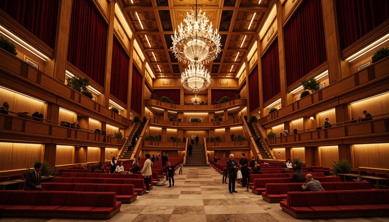 Prompt: Luxurious concert house, rich wood tones, polished marble floors, velvet curtains, ornate chandeliers, grand staircases, acoustic panels, soundproofing materials, plush seating areas, intimate performance spaces, dramatic lighting systems, warm golden lighting, shallow depth of field, 1/1 composition, realistic textures, ambient occlusion.