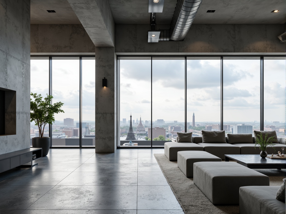 Prompt: Minimalist interior, open-plan living space, sleek lines, monochromatic color scheme, polished concrete floors, floor-to-ceiling windows, sliding glass doors, natural light, airy atmosphere, functional zones, flexible layouts, modular furniture, geometric shapes, industrial materials, exposed ductwork, urban loft aesthetic, modern cityscape views, cloudy day, soft diffused lighting, shallow depth of field, 2/3 composition, realistic textures, ambient occlusion.