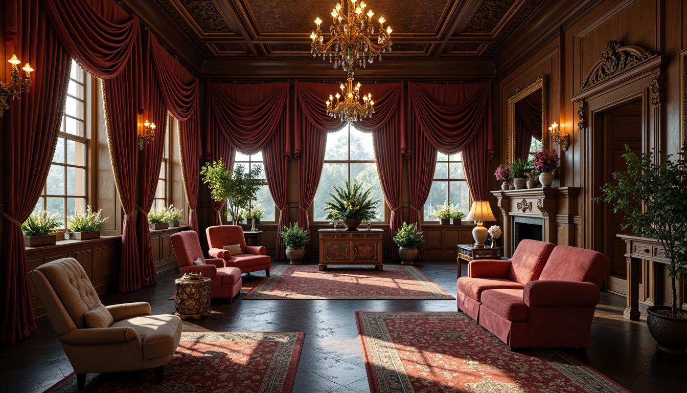 Prompt: Elegant Victorian-era mansion, ornate furnishings, lavish drapery, rich velvet fabrics, intricate wooden carvings, grand chandeliers, soft warm candlelight, cozy reading nooks, plush area rugs, curved staircases, ornamental mirrors, delicate porcelain vases, fresh flower arrangements, subtle scent of lavender, gentle natural light, 1/1 composition, shallow depth of field, realistic textures, ambient occlusion.