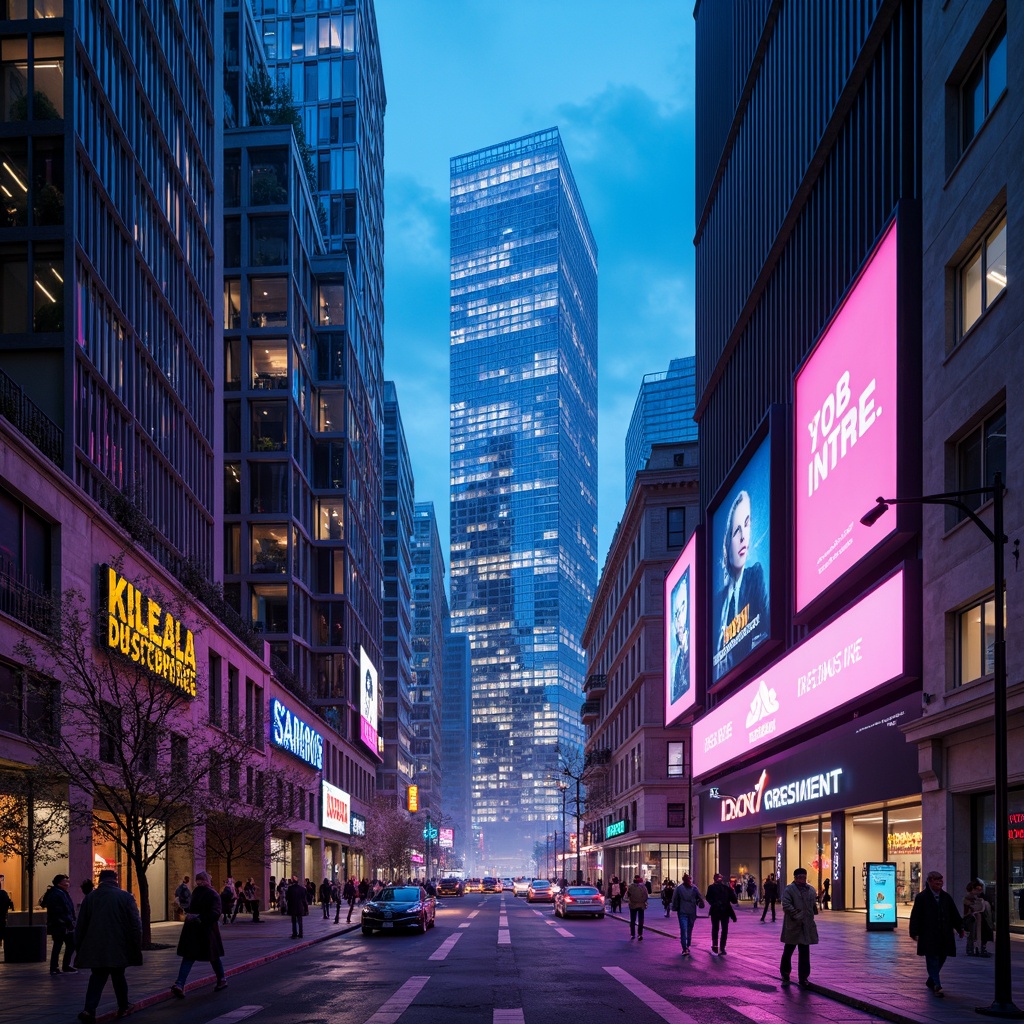 Prompt: Neon-lit skyscrapers, iridescent glass facades, metallic silver accents, holographic advertisements, luminescent LED lights, electric blue hues, vibrant pink neon signs, sleek chrome details, futuristic urban landscapes, cyberpunk cityscapes, dystopian alleys, retro-futuristic nostalgia, atmospheric mist effects, cinematic lighting, high-contrast shadows, 3/4 composition, symmetrical architecture, geometric patterns, abstract shapes, avant-garde design elements.