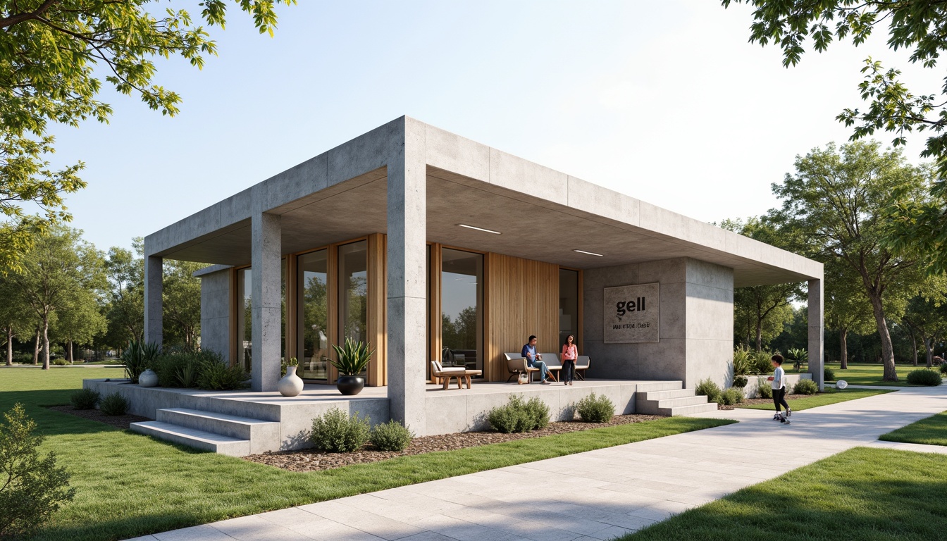 Prompt: Simple visitor center, minimalist facade, clean lines, monochromatic color scheme, natural stone walls, large glass windows, sliding doors, open floor plan, minimal ornamentation, functional design, subtle branding, wooden accents, neutral tones, abundant natural light, soft shadows, shallow depth of field, 1/1 composition, realistic textures, ambient occlusion, serene surroundings, lush greenery, walking trails, scenic views.