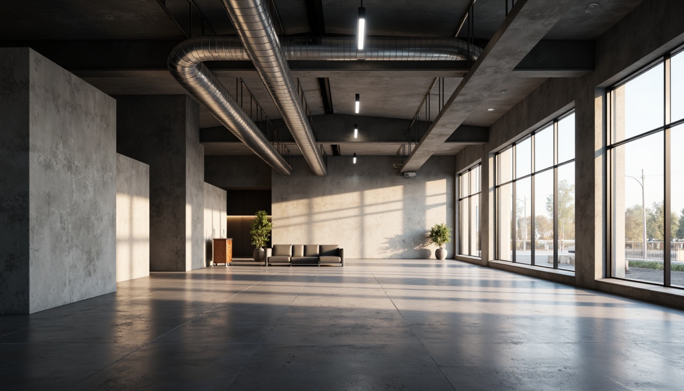 Prompt: Minimalist building facade, clean lines, monochromatic color scheme, industrial materials, exposed ductwork, polished concrete floors, floor-to-ceiling windows, natural light pouring in, soft warm glow, subtle shadows, recessed lighting fixtures, hidden LED strips, ambient illumination, 1/1 composition, shallow depth of field, realistic textures, soft focus, atmospheric perspective.