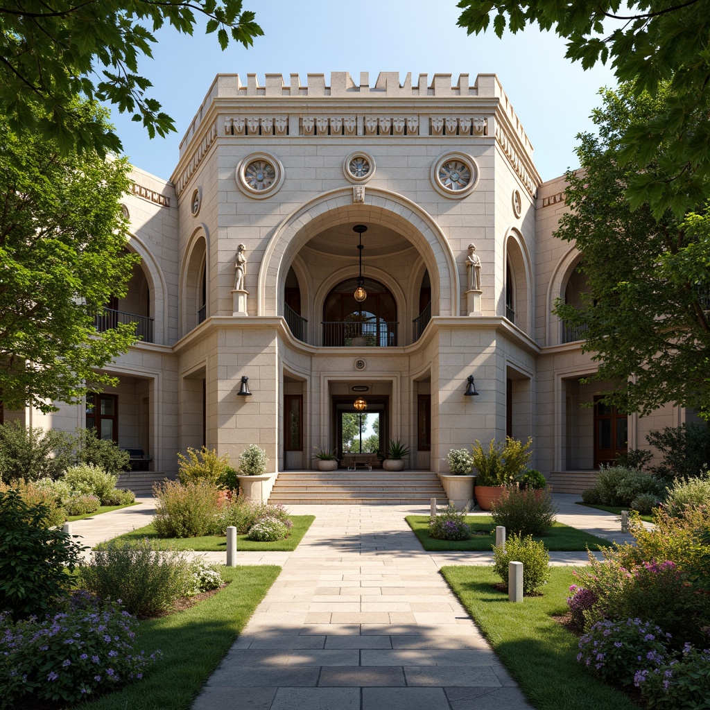 Prompt: Renaissance-style library, grand entrance, ornate stone carvings, symmetrical gardens, manicured lawns, walking paths, ornamental fountains, statues, lanterns, seasonal flower arrangements, lush greenery, vibrant blooming flowers, tranquil atmosphere, soft natural lighting, warm afternoon sun, 1/2 composition, shallow depth of field, realistic textures, ambient occlusion.