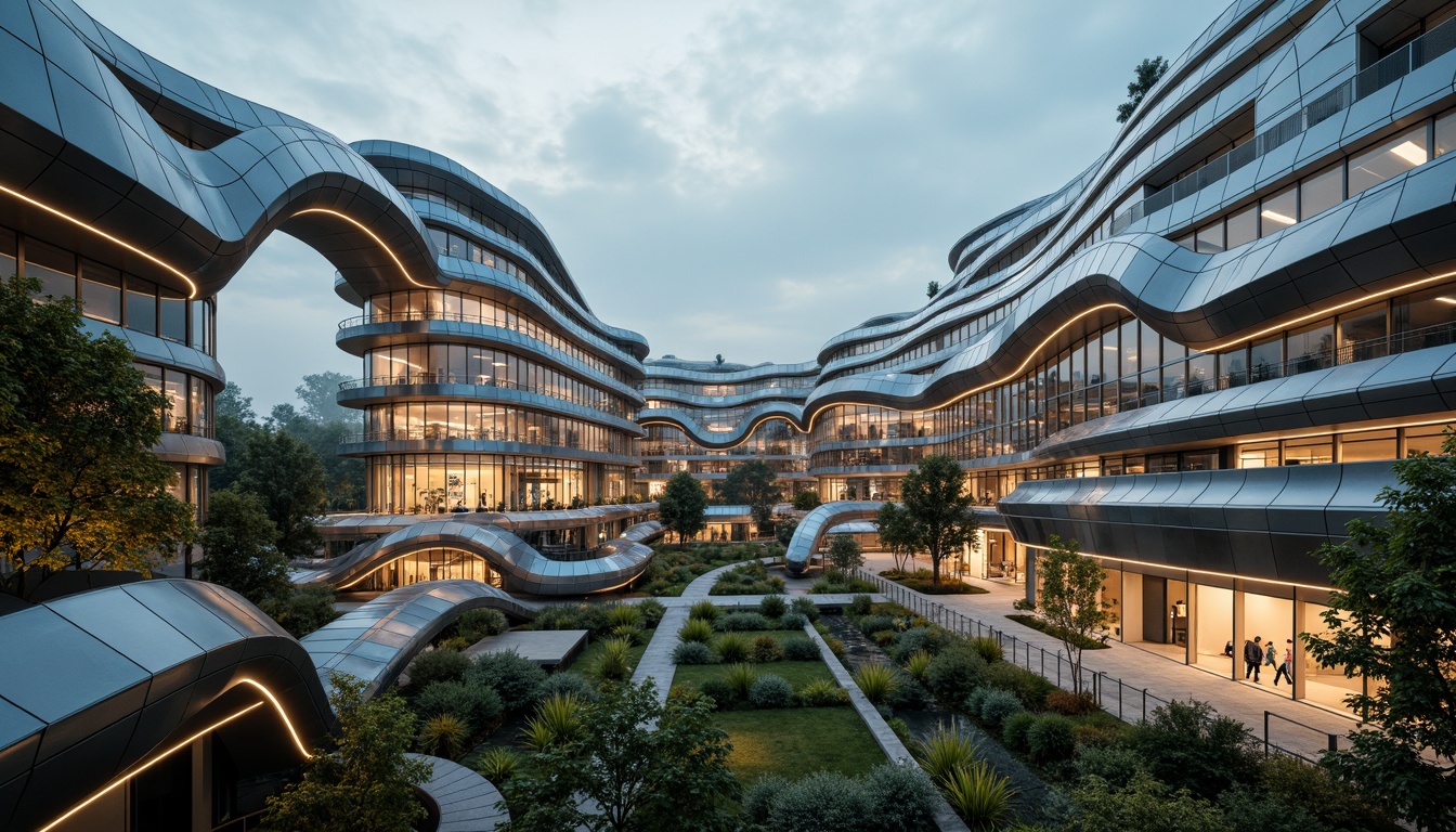 Prompt: Undulating curves, flowing lines, organic shapes, futuristic architecture, sleek metal buildings, iridescent glass facades, shimmering LED lights, dynamic movement, kinetic energy, fluidic forms, biomimetic design, sustainable materials, eco-friendly systems, verdant green roofs, misty atmospheric effects, soft warm lighting, shallow depth of field, 1/1 composition, realistic textures, ambient occlusion.