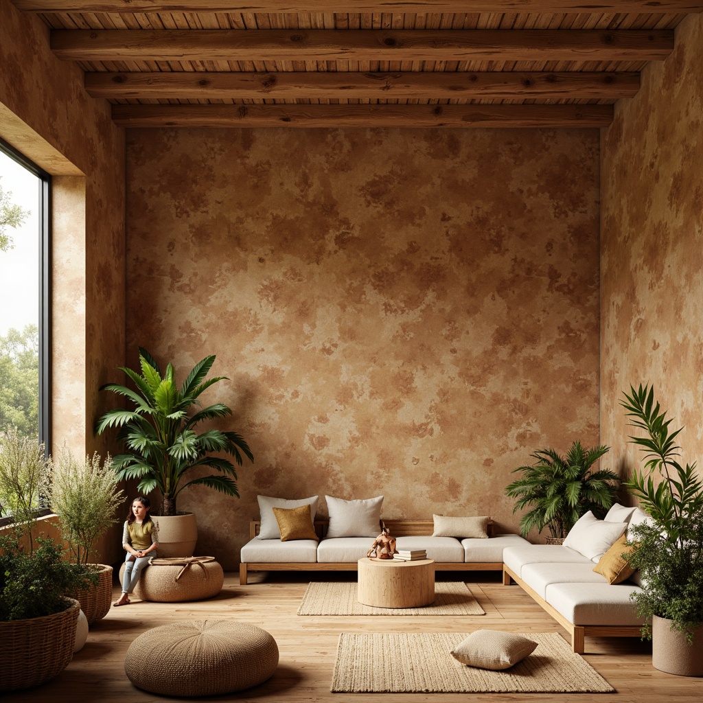 Prompt: Natural cork walls, earthy tones, organic textures, sustainable materials, eco-friendly design, warm ambient lighting, soft shadows, 3/4 composition, shallow depth of field, realistic renderings, subtle grain patterns, natural imperfections, rustic charm, cozy atmosphere, intimate spaces, minimalist decor, earthy color palette, nature-inspired accents.