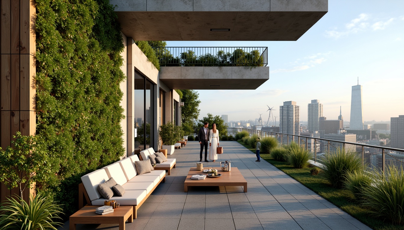 Prompt: Luxurious penthouse, lush green roofs, living walls, vertical gardens, eco-friendly materials, reclaimed wood accents, low-carbon concrete, solar panels, wind turbines, rainwater harvesting systems, grey water reuse, bamboo flooring, recycled glass countertops, energy-efficient appliances, floor-to-ceiling windows, sliding glass doors, panoramic city views, soft natural lighting, 1/1 composition, shallow depth of field, realistic textures, ambient occlusion.