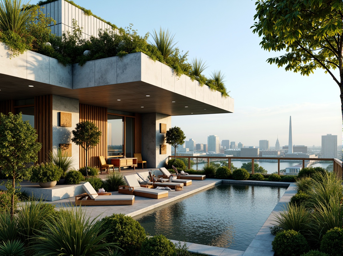 Prompt: Luxurious penthouse, lush green roofs, living walls, vertical gardens, eco-friendly materials, reclaimed wood accents, low-carbon concrete, solar panels, wind turbines, rainwater harvesting systems, grey water reuse, bamboo flooring, recycled glass countertops, energy-efficient appliances, floor-to-ceiling windows, sliding glass doors, panoramic city views, soft natural lighting, 1/1 composition, shallow depth of field, realistic textures, ambient occlusion.