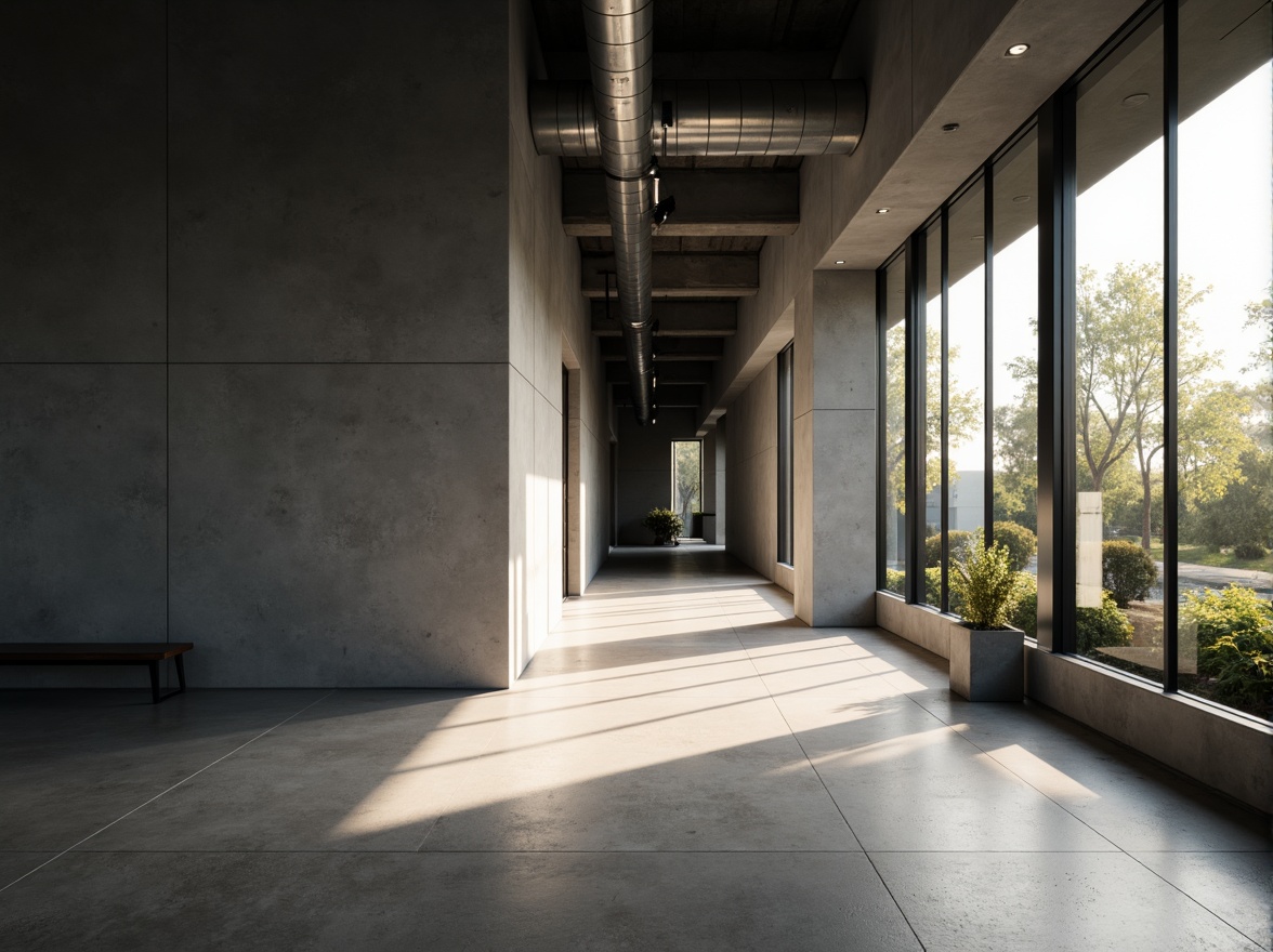 Prompt: Minimalist building facade, clean lines, monochromatic color scheme, industrial materials, exposed ductwork, polished concrete floors, floor-to-ceiling windows, natural light pouring in, soft warm glow, subtle shadows, recessed lighting fixtures, hidden LED strips, ambient illumination, 1/1 composition, shallow depth of field, realistic textures, soft focus, atmospheric perspective.