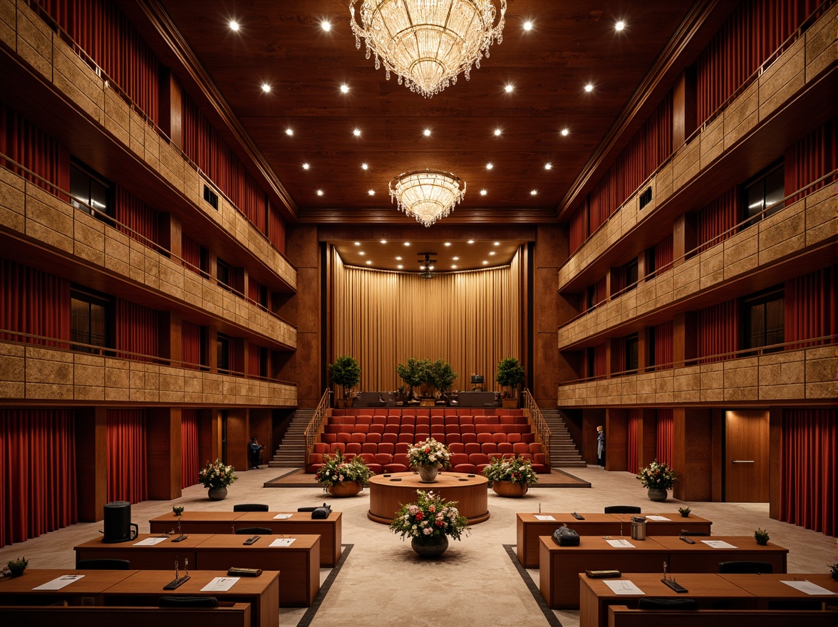 Prompt: Luxurious concert house, rich wood tones, polished marble floors, velvet curtains, ornate chandeliers, grand staircases, acoustic panels, soundproofing materials, plush seating areas, intimate performance spaces, dramatic lighting systems, warm golden lighting, shallow depth of field, 1/1 composition, realistic textures, ambient occlusion.