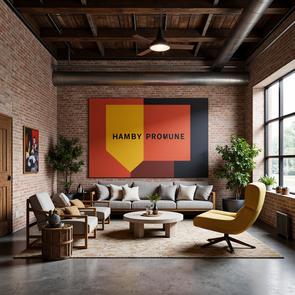 Prompt: Industrial background, exposed brick walls, raw concrete floors, metal beams, minimalist decor, functional furniture, primary color accents, geometric patterns, bold typography, natural textiles, woven baskets, handmade ceramics, distressed wood, vintage machinery, urban atmosphere, soft diffused lighting, shallow depth of field, 1/1 composition, realistic materials, ambient occlusion.