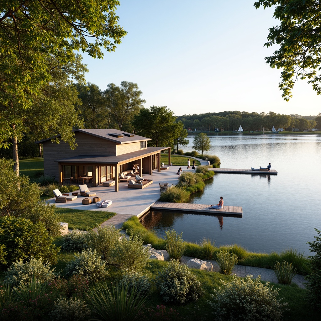 Prompt: Lakefront villa, serene water views, lush greenery, wooden docks, sailboats, calm lake surface, warm sunny day, soft natural lighting, shallow depth of field, 3/4 composition, panoramic view, realistic textures, ambient occlusion, modern minimalist architecture, large windows, sliding glass doors, outdoor living spaces, comfortable furniture, nature-inspired color palette, rustic wood accents, stone pathways, scenic walking trails.