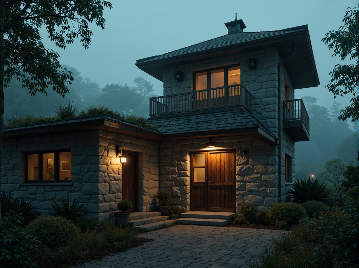 Prompt: Mysterious watchtower, ancient stone walls, worn wooden doors, mystical lanterns, foggy misty atmosphere, eerie twilight, warm golden lighting, soft mysterious shadows, intricate stonework patterns, rugged natural textures, weathered wooden accents, moss-covered roofs, overgrown vegetation, abandoned forgotten feel, cinematic dramatic mood, low-key mysterious color tone, 1/2 composition, atmospheric perspective, subtle depth of field.