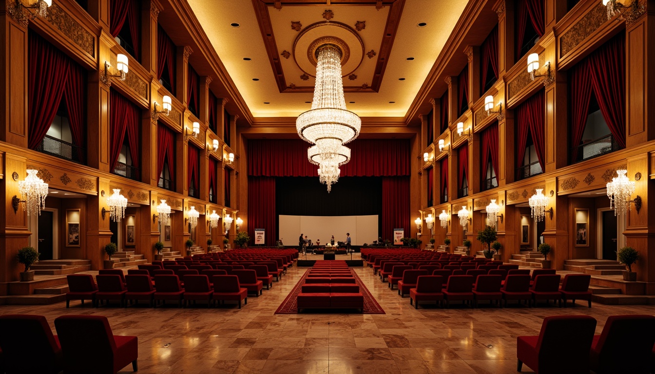 Prompt: Luxurious concert house, rich wood tones, polished marble floors, velvet curtains, ornate chandeliers, grand staircases, acoustic panels, soundproofing materials, plush seating areas, intimate performance spaces, dramatic lighting systems, warm golden lighting, shallow depth of field, 1/1 composition, realistic textures, ambient occlusion.