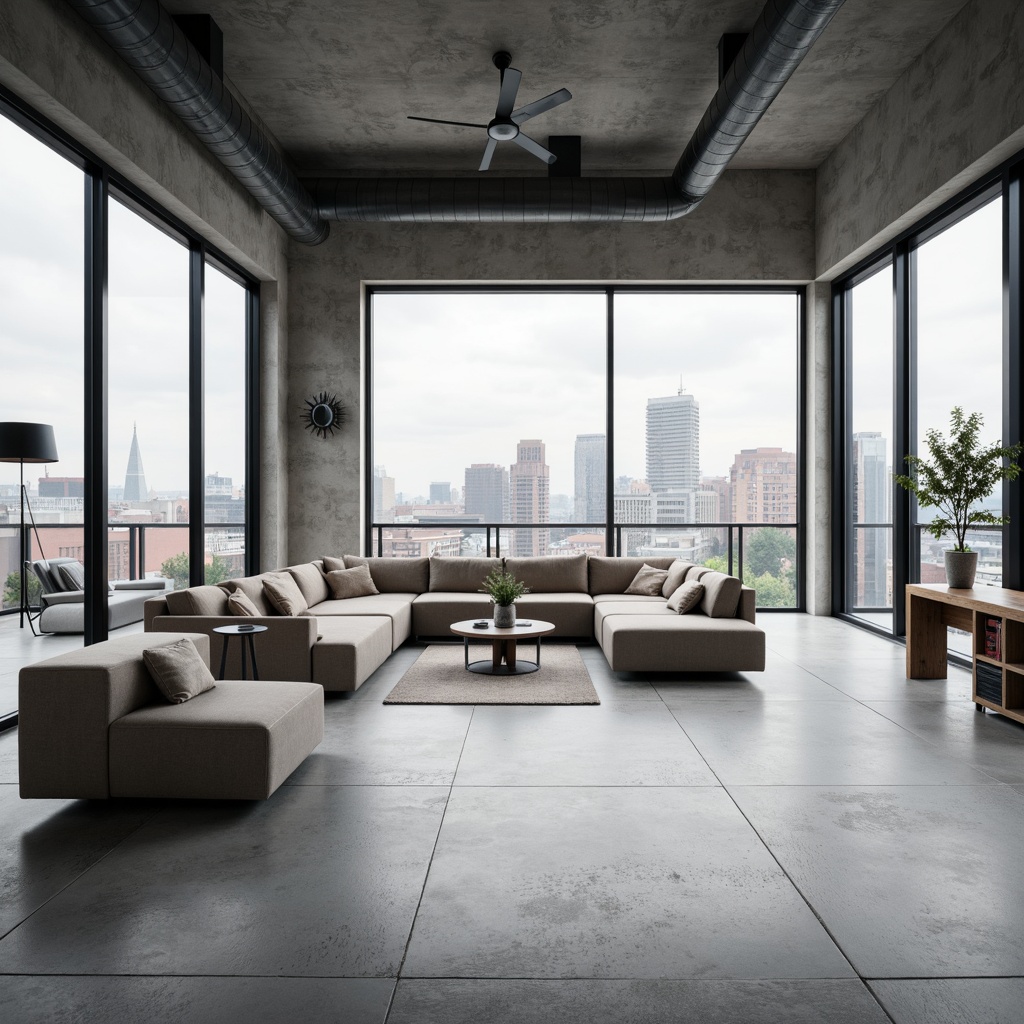 Prompt: Minimalist interior, open-plan living space, sleek lines, monochromatic color scheme, polished concrete floors, floor-to-ceiling windows, sliding glass doors, natural light, airy atmosphere, functional zones, flexible layouts, modular furniture, geometric shapes, industrial materials, exposed ductwork, urban loft aesthetic, modern cityscape views, cloudy day, soft diffused lighting, shallow depth of field, 2/3 composition, realistic textures, ambient occlusion.