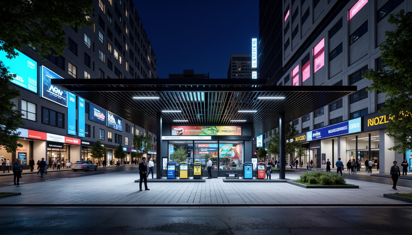 Prompt: Modern gas station, futuristic fusion architecture, sleek metal canopy, LED lighting, angular lines, minimalist design, functional layout, efficient fueling systems, self-service kiosks, digital displays, concrete flooring, industrial-style decor, urban cityscape, busy streets, vibrant neon signs, night scene, shallow depth of field, 1/1 composition, realistic textures, ambient occlusion.