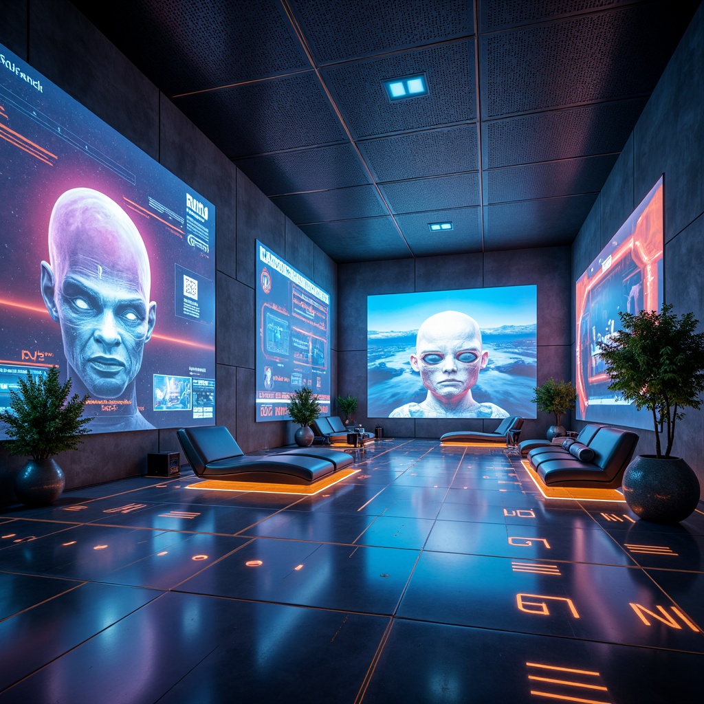 Prompt: Futuristic interior, neon-lit ambiance, holographic projections, sleek metallic surfaces, minimalist decor, levitating furniture, transparent glass floors, curved lines, geometric patterns, ambient lighting, soft glow, 3/4 composition, shallow depth of field, panoramic view, realistic textures, ambient occlusion, virtual reality interfaces, augmented reality displays, cyberpunk-inspired color schemes, iridescent materials, holographic windows, zero-gravity environments.