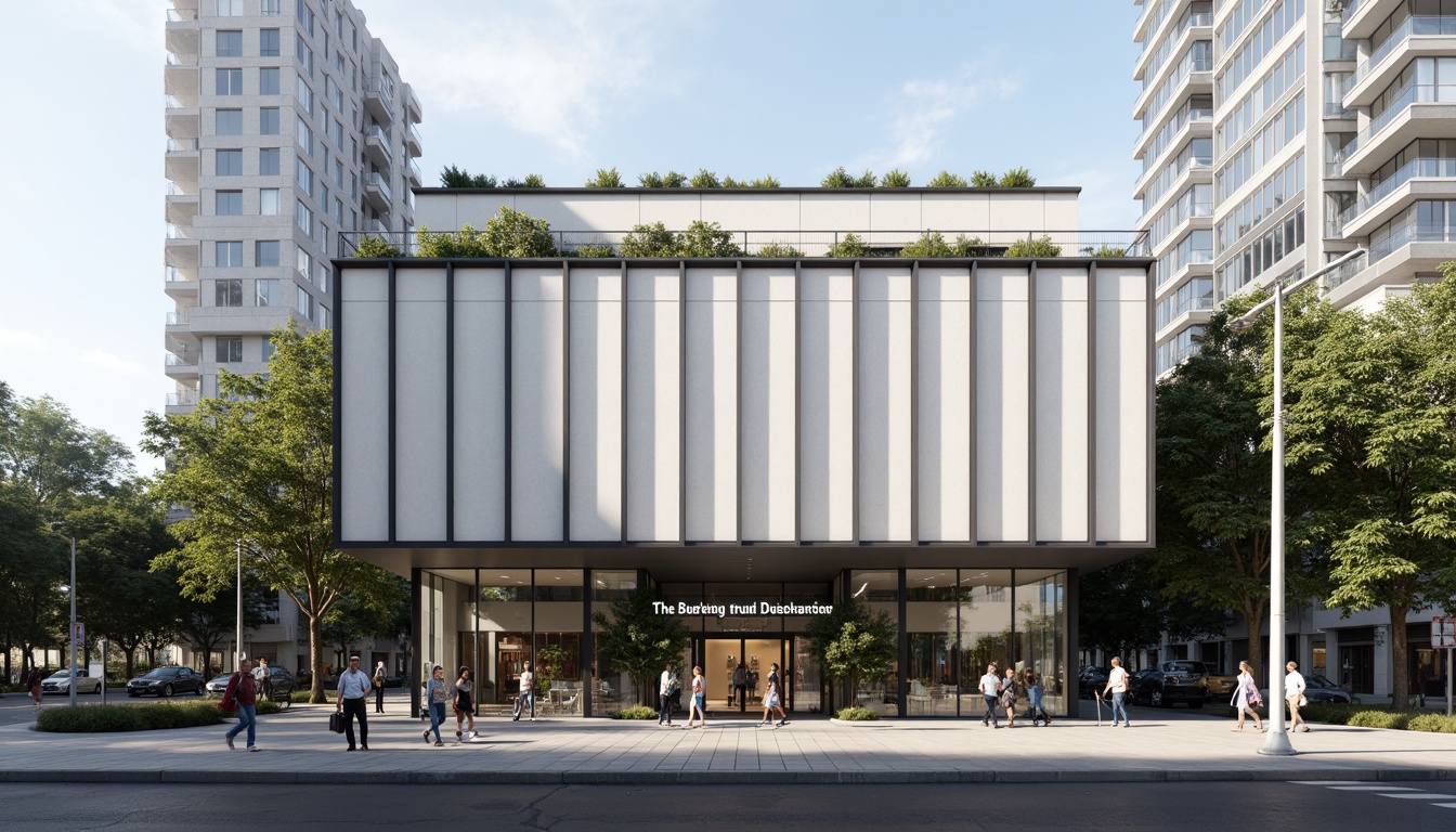 Prompt: Simple office building, minimalist facade, clean lines, monochromatic color scheme, large glass windows, steel frames, concrete walls, subtle textures, modern typography, sleek signage, urban cityscape, busy streets, morning sunlight, soft shadows, shallow depth of field, 1/1 composition, realistic rendering, ambient occlusion.