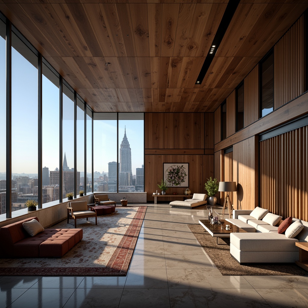 Prompt: Luxurious penthouse, sleek modern architecture, polished marble floors, rich wood paneling, metallic accents, floor-to-ceiling windows, panoramic city views, lavish furnishings, plush carpets, velvet upholstery, intricate stone carvings, geometric patterned rugs, ambient lighting, warm color palette, shallow depth of field, 1/1 composition, realistic textures, detailed normal maps.