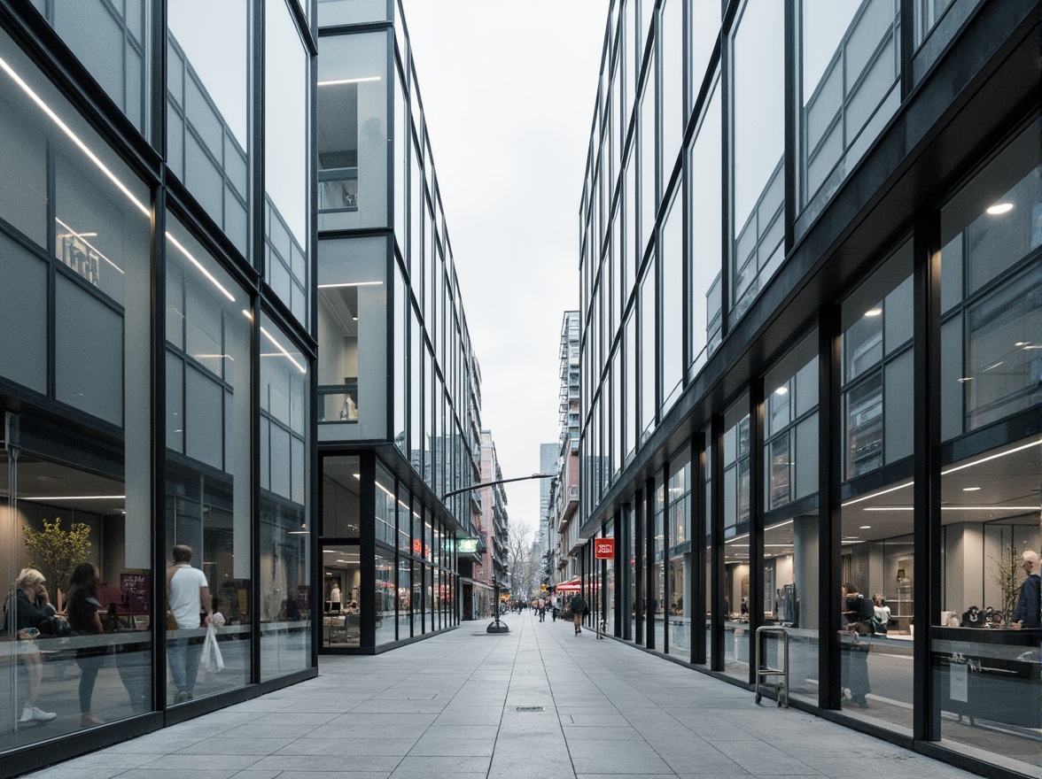 Prompt: Transparent glass facades, minimalist steel frames, open floor plans, industrial materials, exposed ductwork, functional simplicity, brutalist influences, urban cityscape, modern metropolitan backdrop, overcast skies, soft diffused lighting, shallow depth of field, 1/1 composition, realistic textures, ambient occlusion, sleek lines, geometric shapes, monochromatic color scheme, abstract patterns, futuristic ambiance.