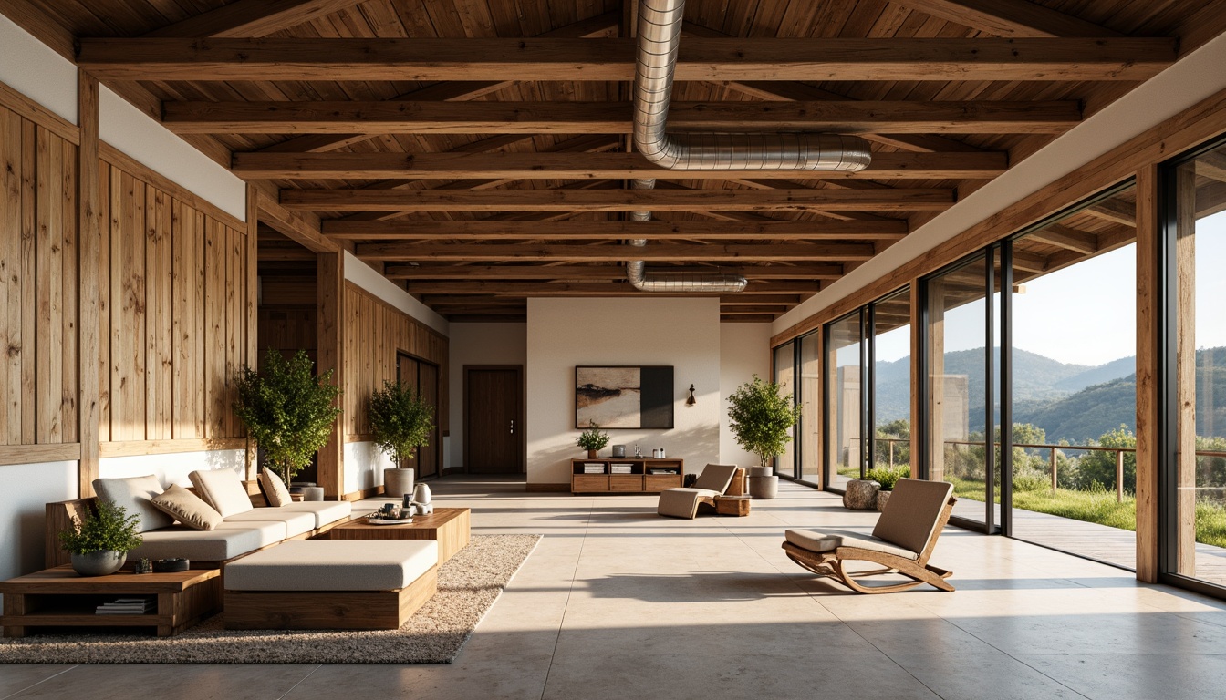 Prompt: Rustic barn, weathered wood, earthy tones, warm beige, soft grays, rich browns, natural textures, reclaimed materials, modern farmhouse, clean lines, minimal ornamentation, large windows, sliding glass doors, open floor plans, industrial lighting fixtures, exposed ductwork, wooden beams, metal accents, rural landscape, rolling hills, green pastures, sunny day, warm soft lighting, shallow depth of field, 3/4 composition, realistic textures, ambient occlusion.