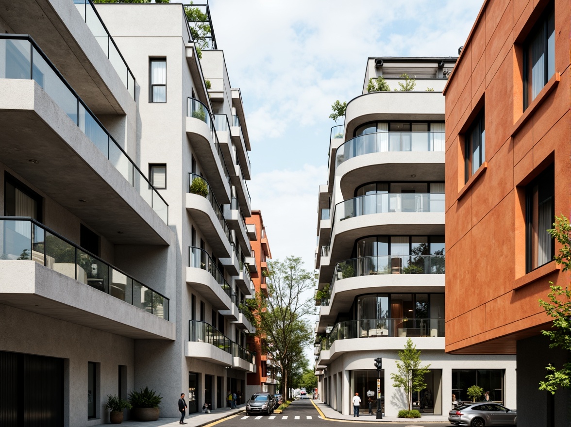 Prompt: Geometric facades, asymmetrical compositions, rectangular windows, industrial materials, raw concrete textures, bold color blocking, functional minimalism, clean lines, rectangular prisms, cantilevered roofs, open floor plans, natural light pouring, dramatic shadows, high-contrast lighting, 1/1 composition, symmetrical framing, abstract patterns, urban cityscape, modernist aesthetic, avant-garde spirit.