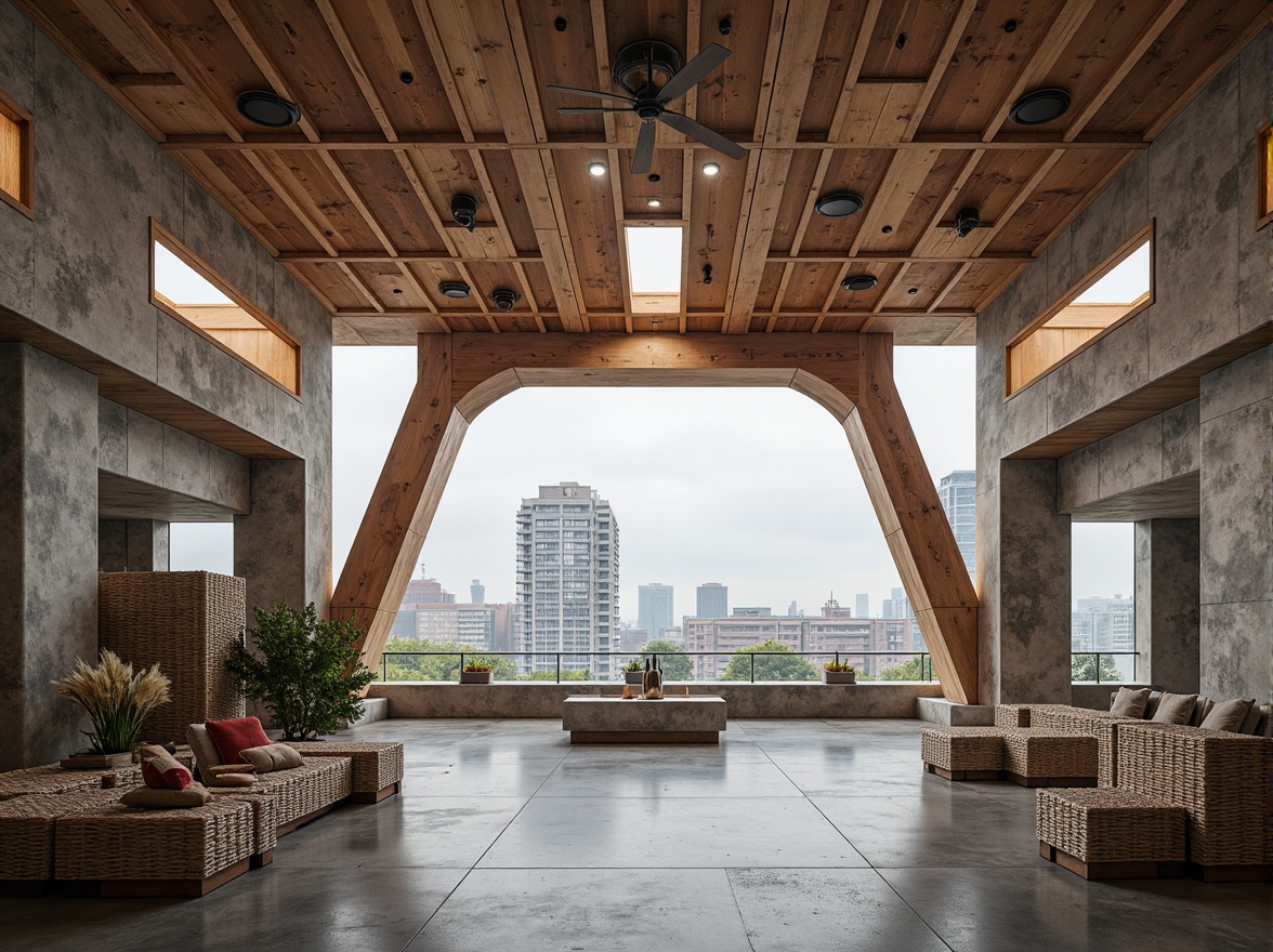 Prompt: Reclaimed wood, recycled metal, low-carbon concrete, eco-friendly insulation, natural light-filled workshop, experimental architecture, futuristic design, angular lines, minimalist aesthetic, industrial chic, urban landscape, cityscape background, overcast sky, soft diffused lighting, shallow depth of field, 1/1 composition, realistic textures, ambient occlusion.