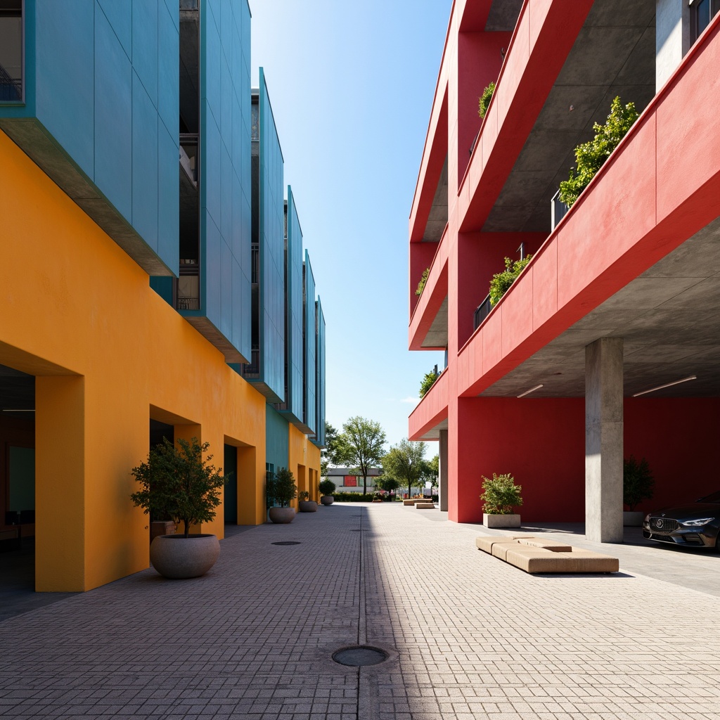 Prompt: Primary colors, geometric shapes, clean lines, minimalist aesthetic, industrial materials, steel beams, concrete walls, functional simplicity, rectangular forms, circular motifs, triangular compositions, bold typography, sans-serif fonts, urban landscape, modern cityscape, sunny day, high contrast lighting, deep shadows, 1/1 composition, symmetrical balance, abstract patterns, decorative textiles, woven fabrics, leather accents, metallic surfaces, brutalist architecture, functional design, innovative materials.