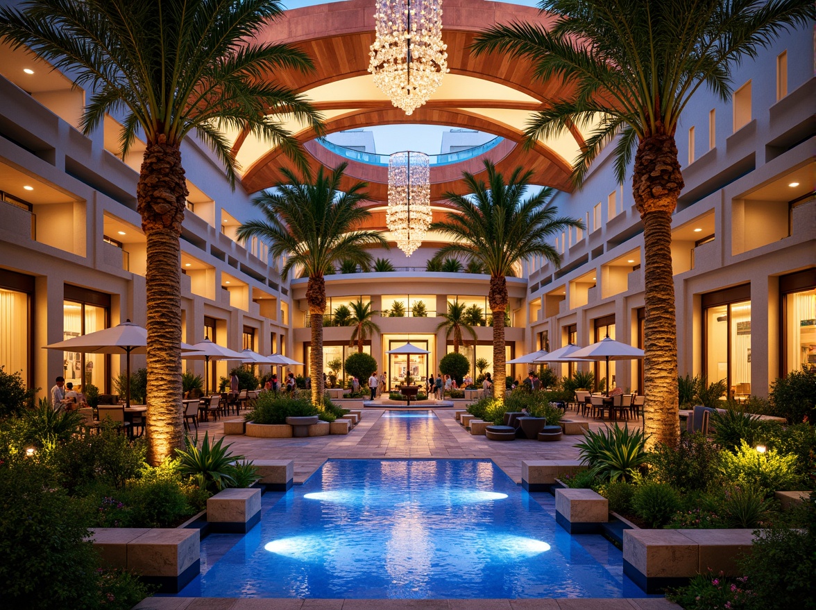 Prompt: Vibrant casino complex, lush tropical gardens, exotic palm trees, sparkling water features, grand entrance fountains, luxurious resort architecture, modern regionalist design, curved lines, ornate decorations, lavish interior spaces, opulent chandeliers, rich wood accents, bold colorful patterns, dynamic lighting effects, shallow depth of field, 1/1 composition, panoramic view, realistic textures, ambient occlusion.