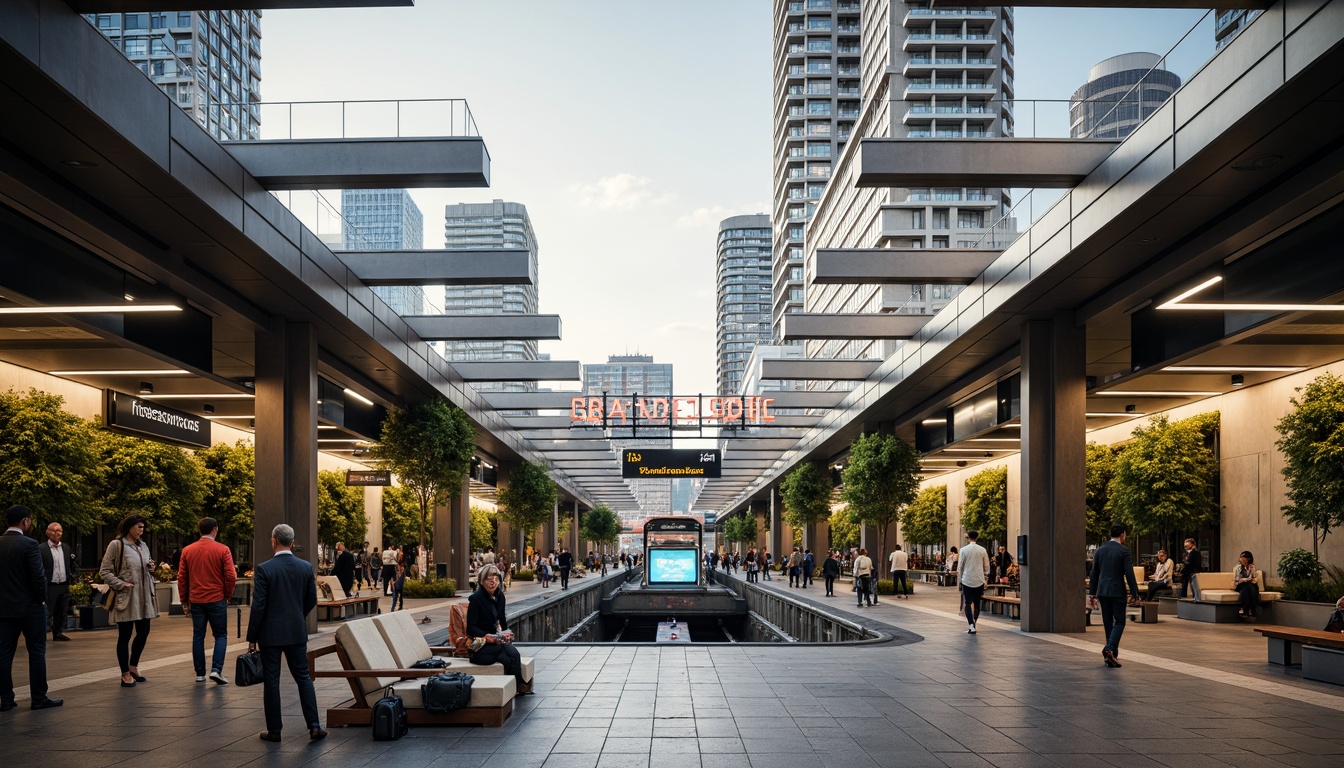 Prompt: Urban metro station, modern architecture, sleek lines, stainless steel beams, glass roofs, natural light pouring in, soft warm illumination, subtle shadows, gentle color temperatures, ambient occlusion, realistic textures, 3/4 composition, shallow depth of field, panoramic view, bustling city atmosphere, rush hour crowds, dynamic pedestrian flow, efficient wayfinding systems, clear signage, intuitive navigation, comfortable waiting areas, ample seating, green walls, air purification systems, advanced ventilation technologies.