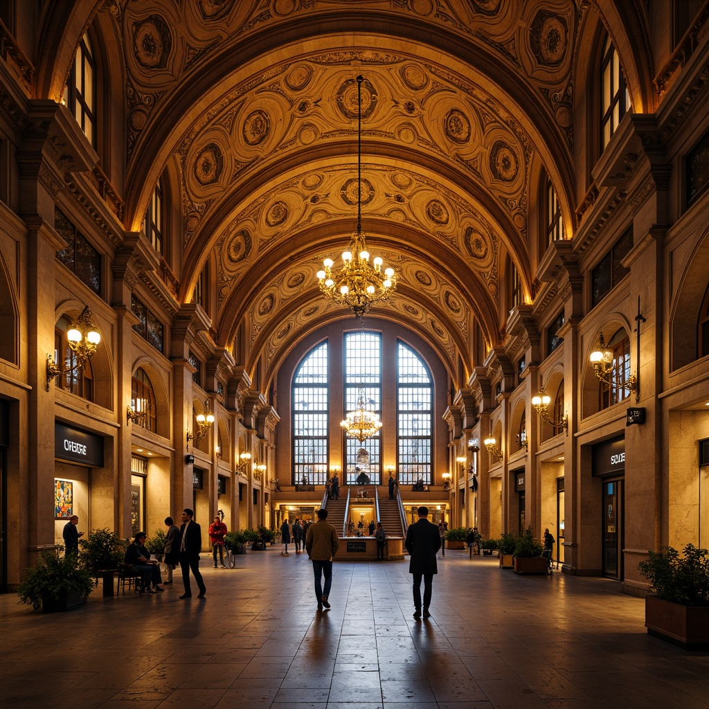 Prompt: Grand archways, ornate columns, vaulted ceilings, intricate stone carvings, warm golden lighting, bustling metro station, Romanesque style architecture, historic ambiance, detailed moldings, rustic brick walls, grand staircases, elegant chandeliers, vibrant urban atmosphere, morning rush hour, shallow depth of field, 1/2 composition, realistic textures, ambient occlusion.