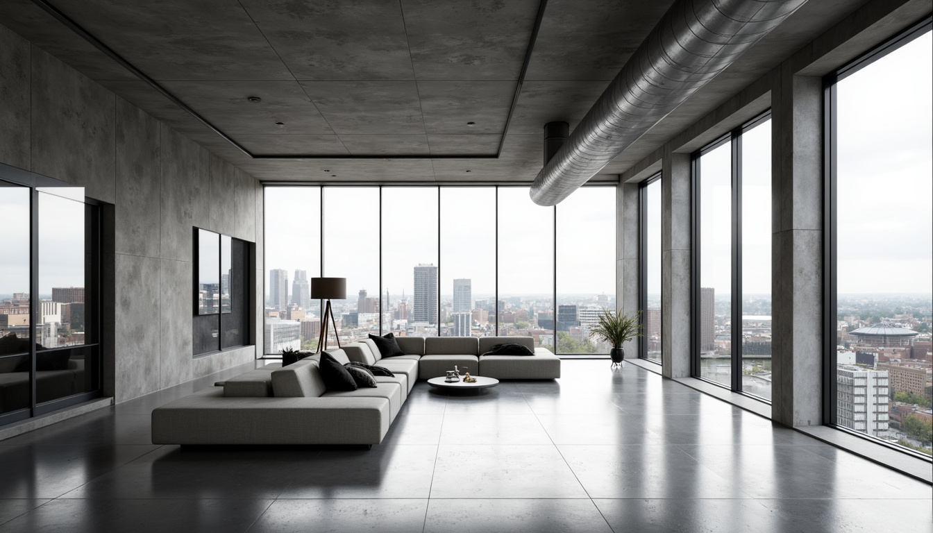 Prompt: Minimalist interior, open-plan living space, sleek lines, monochromatic color scheme, polished concrete floors, floor-to-ceiling windows, sliding glass doors, natural light, airy atmosphere, functional zones, flexible layouts, modular furniture, geometric shapes, industrial materials, exposed ductwork, urban loft aesthetic, modern cityscape views, cloudy day, soft diffused lighting, shallow depth of field, 2/3 composition, realistic textures, ambient occlusion.