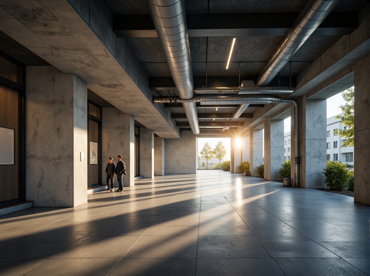 Prompt: Minimalist building facade, clean lines, monochromatic color scheme, industrial materials, exposed ductwork, polished concrete floors, floor-to-ceiling windows, natural light pouring in, soft warm glow, subtle shadows, recessed lighting fixtures, hidden LED strips, ambient illumination, 1/1 composition, shallow depth of field, realistic textures, soft focus, atmospheric perspective.