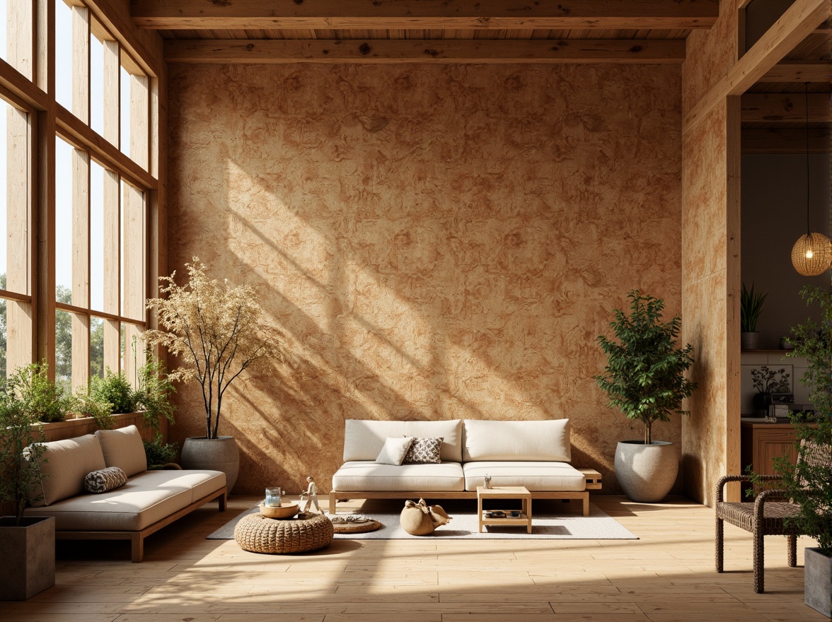 Prompt: Natural cork walls, earthy tones, organic textures, sustainable materials, eco-friendly design, warm ambient lighting, soft shadows, 3/4 composition, shallow depth of field, realistic renderings, subtle grain patterns, natural imperfections, rustic charm, cozy atmosphere, intimate spaces, minimalist decor, earthy color palette, nature-inspired accents.