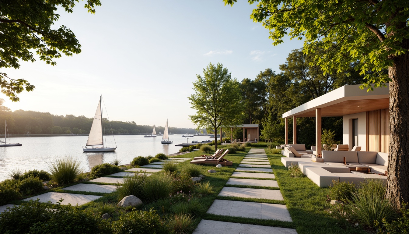 Prompt: Lakefront villa, serene water views, lush greenery, wooden docks, sailboats, calm lake surface, warm sunny day, soft natural lighting, shallow depth of field, 3/4 composition, panoramic view, realistic textures, ambient occlusion, modern minimalist architecture, large windows, sliding glass doors, outdoor living spaces, comfortable furniture, nature-inspired color palette, rustic wood accents, stone pathways, scenic walking trails.