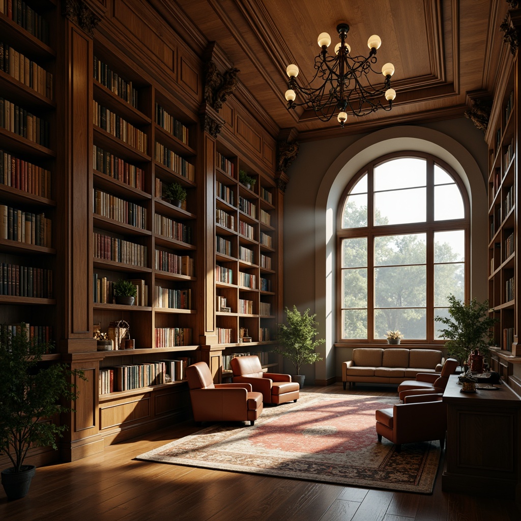 Prompt: Cozy library atmosphere, warm wooden shelves, comfortable reading nooks, soft cushioned chairs, rich leather-bound books, vintage bookcases, elegant chandeliers, calm natural light, earthy tone color palette, soothing sage greens, muted beige tones, warm golden yellows, deep crimson reds, subtle texture overlays, realistic wood grain details, atmospheric misty lighting, shallow depth of field, 1/1 composition, intimate close-up shots.