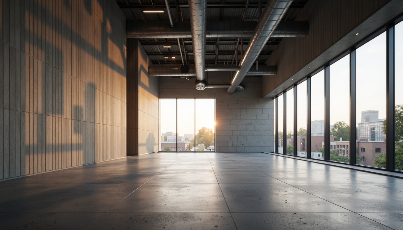 Prompt: Minimalist building facade, clean lines, monochromatic color scheme, industrial materials, exposed ductwork, polished concrete floors, floor-to-ceiling windows, natural light pouring in, soft warm glow, subtle shadows, recessed lighting fixtures, hidden LED strips, ambient illumination, 1/1 composition, shallow depth of field, realistic textures, soft focus, morning sunlight, urban cityscape.