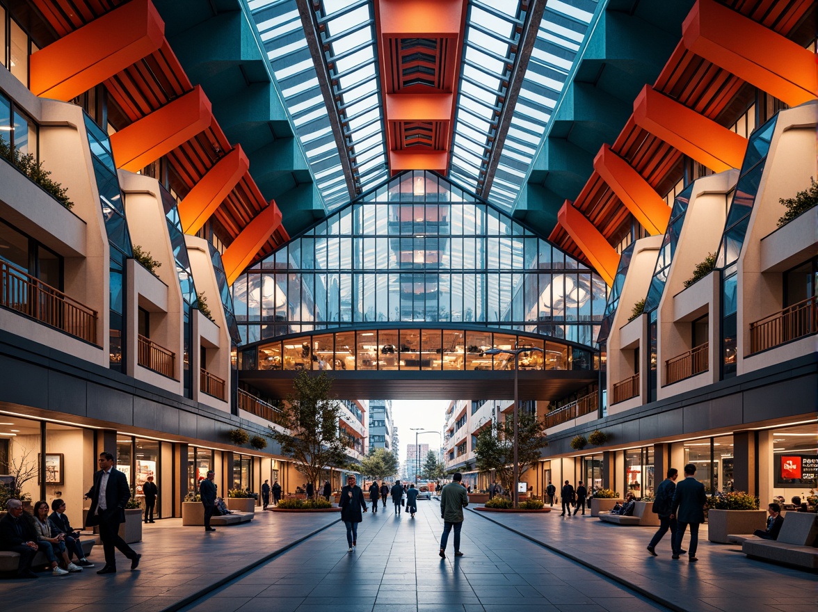 Prompt: Vibrant train station, expressionist architecture, bold geometric shapes, dynamic curves, abstract patterns, bright primary colors, metallic materials, industrial textures, grand entrance halls, sweeping staircases, dramatic lighting effects, urban cityscape, bustling streets, morning rush hour, soft warm glow, shallow depth of field, 1/1 composition, cinematic view, realistic reflections, ambient occlusion.