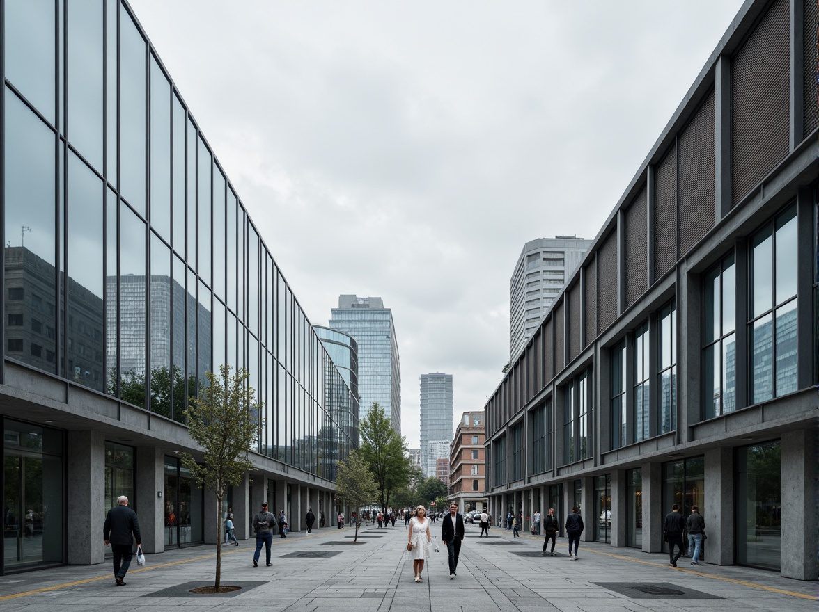 Prompt: Transparent glass facades, minimalist steel frames, open floor plans, industrial materials, exposed ductwork, functional simplicity, brutalist influences, urban cityscape, modern metropolitan backdrop, overcast skies, soft diffused lighting, shallow depth of field, 1/1 composition, realistic textures, ambient occlusion, sleek lines, geometric shapes, monochromatic color scheme, abstract patterns, futuristic ambiance.