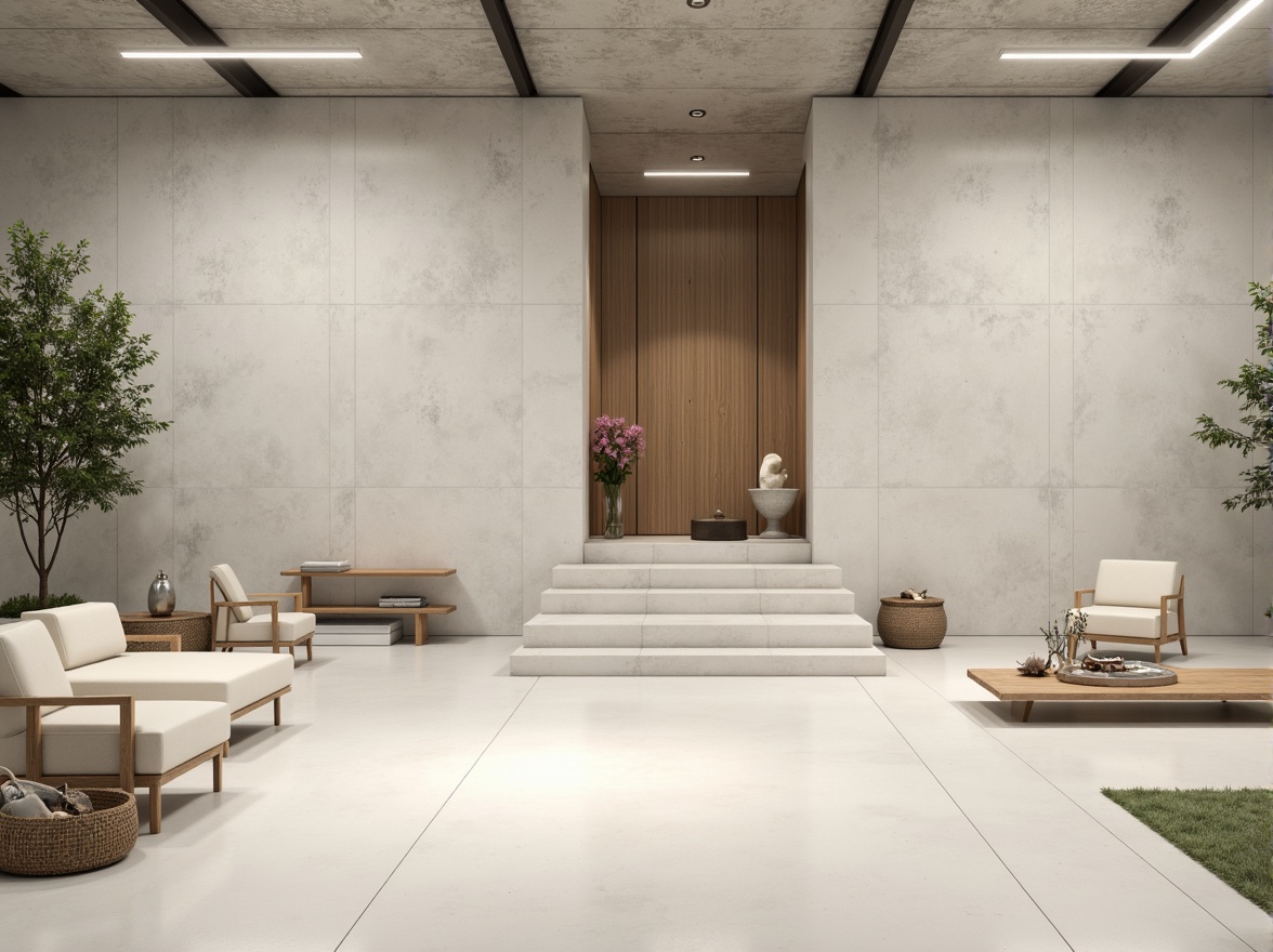 Prompt: Monochromatic minimalism, clean lines, simple shapes, neutral tones, soft whites, creamy beiges, pale grays, industrial materials, concrete walls, steel beams, wooden accents, natural textures, subtle patterns, ambient lighting, soft shadows, 1/1 composition, realistic renderings, atmospheric perspective.