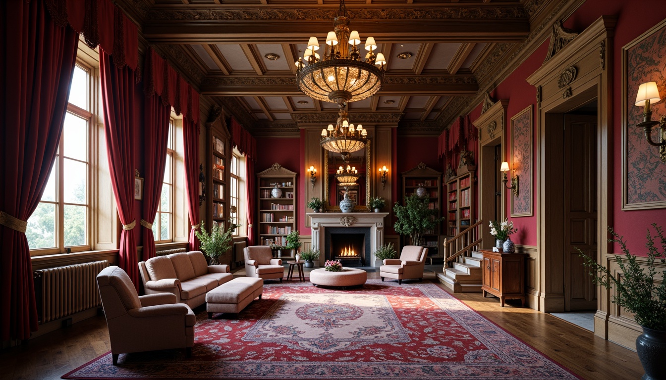 Prompt: Elegant Victorian-era mansion, ornate furnishings, lavish drapery, rich velvet fabrics, intricate wooden carvings, grand chandeliers, soft warm candlelight, cozy reading nooks, plush area rugs, curved staircases, ornamental mirrors, delicate porcelain vases, fresh flower arrangements, subtle scent of lavender, gentle natural light, 1/1 composition, shallow depth of field, realistic textures, ambient occlusion.