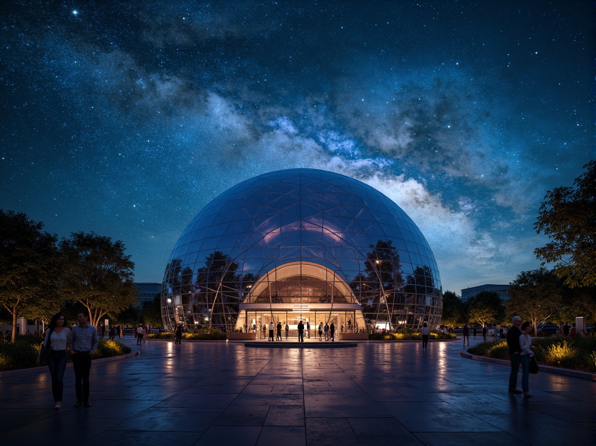 Prompt: Celestial dome, starry night sky, twinkling lights, romantic ambiance, futuristic planetarium, spherical structure, gleaming metallic surface, soft glowing illumination, nebula-inspired patterns, swirling clouds, misty atmosphere, dreamy quality, shallow depth of field, 1/1 composition, panoramic view, realistic textures, ambient occlusion.