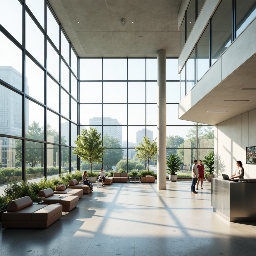 Prompt: Minimalist hospital interior, abundant natural light, floor-to-ceiling windows, sleek metal frames, polished concrete floors, calming white walls, sparse greenery, modern medical equipment, stainless steel surfaces, subtle ambient lighting, soft warm color palette, shallow depth of field, 1/1 composition, realistic textures, ambient occlusion, serene atmosphere, peaceful waiting areas, comfortable patient rooms, efficient nurse stations.