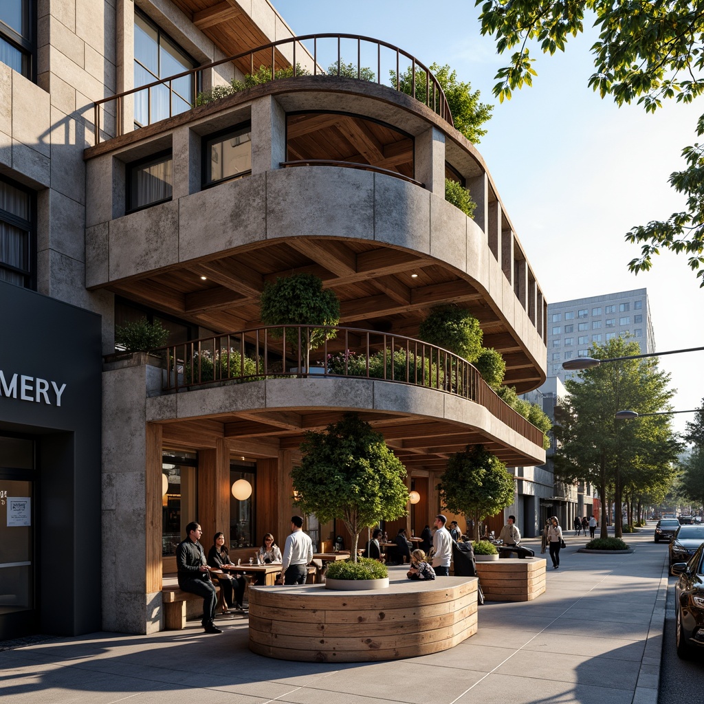 Prompt: Deconstructed coffee shop facade, irregular shapes, fragmented forms, distressed textures, industrial materials, exposed ductwork, metallic accents, reclaimed wood, abstract patterns, bold color contrasts, urban cityscape, busy street scene, morning sunlight, soft warm lighting, shallow depth of field, 1/1 composition, realistic render, ambient occlusion.