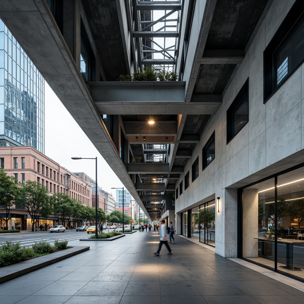 Prompt: Sleek modern building, exposed steel beams, polished concrete floors, minimalist interior design, floor-to-ceiling windows, cantilevered rooflines, geometric shapes, industrial chic aesthetic, urban cityscape, busy streets, contemporary art installations, LED lighting systems, futuristic ambiance, shallow depth of field, 1/1 composition, realistic textures, ambient occlusion.