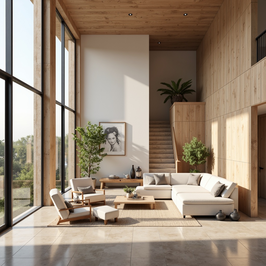 Prompt: Soft Gainsboro walls, warm beige accents, rich wood tones, creamy whites, subtle earthy undertones, natural stone textures, minimalist decor, modern Scandinavian furniture, floor-to-ceiling windows, abundant softbox lighting, shallow depth of field, 1/1 composition, realistic renderings, ambient occlusion.